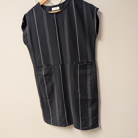 OAK + FORT Black Mini Dress Sheath Cotton Pockets Minimalist Small - Picture 2 of 6